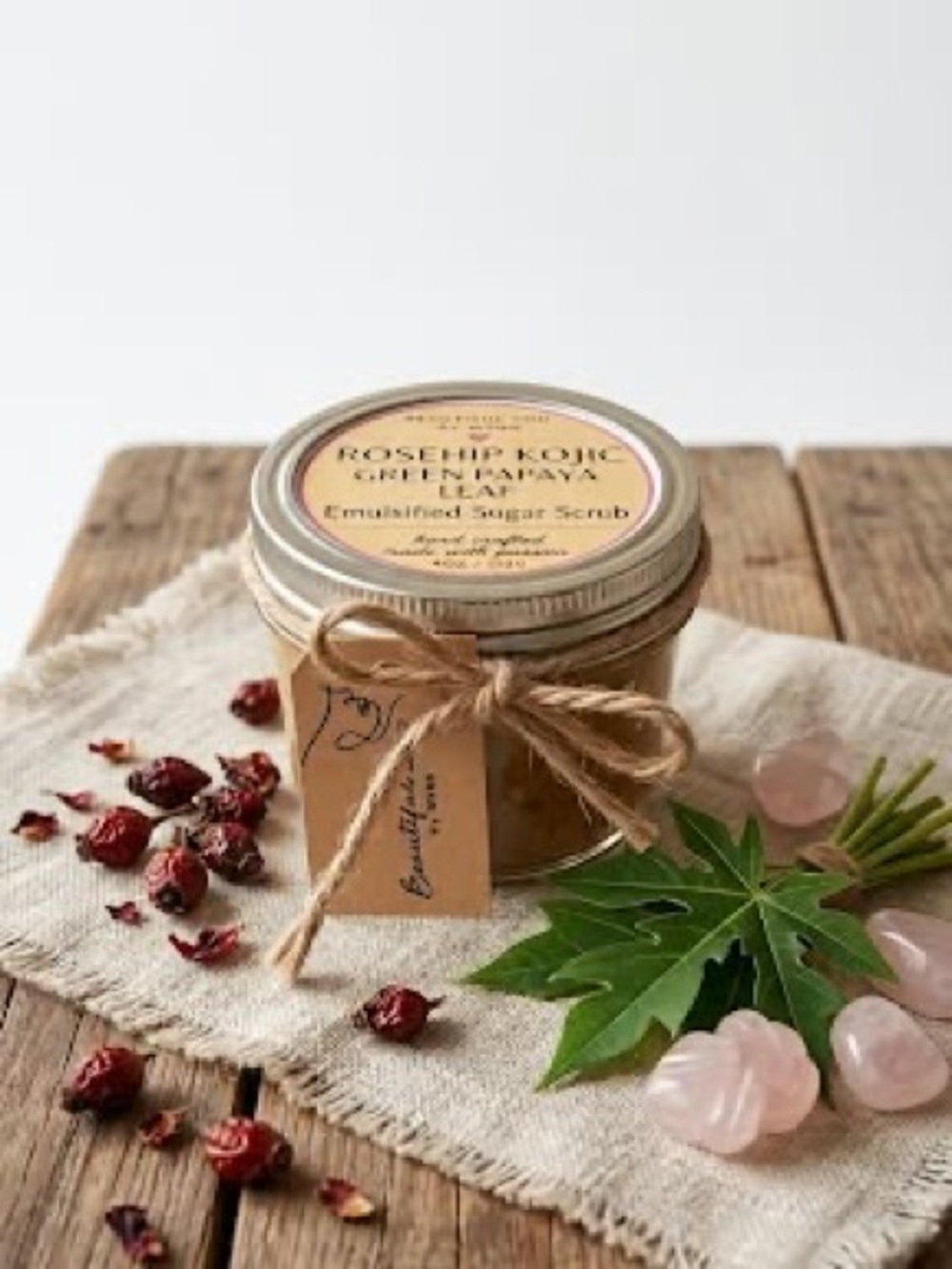 Rosehip Kojic Green Papaya Emulsified Sugar Scrub - Natural Exfoliant (Pink)